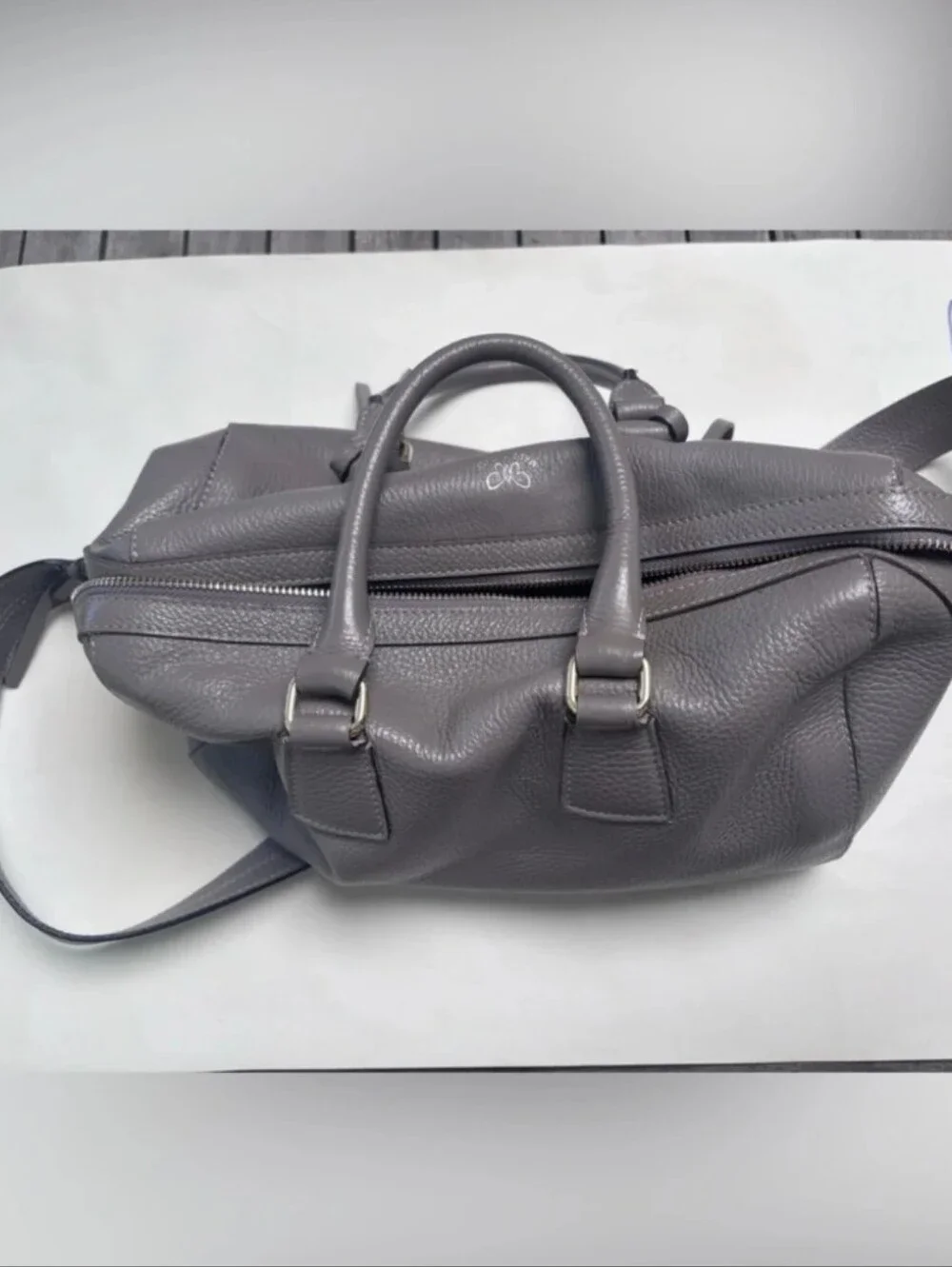 Johnny Was Taupe Gray Leather Tote Handbag Shoulder Bag